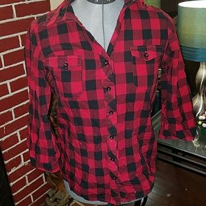 Red and black Plaid Top